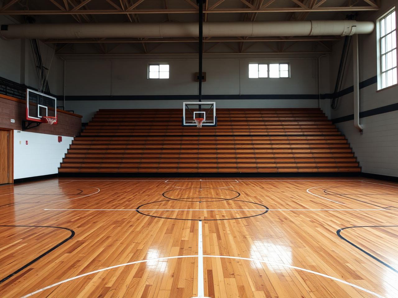 Gym floor recoat — Essex school — before