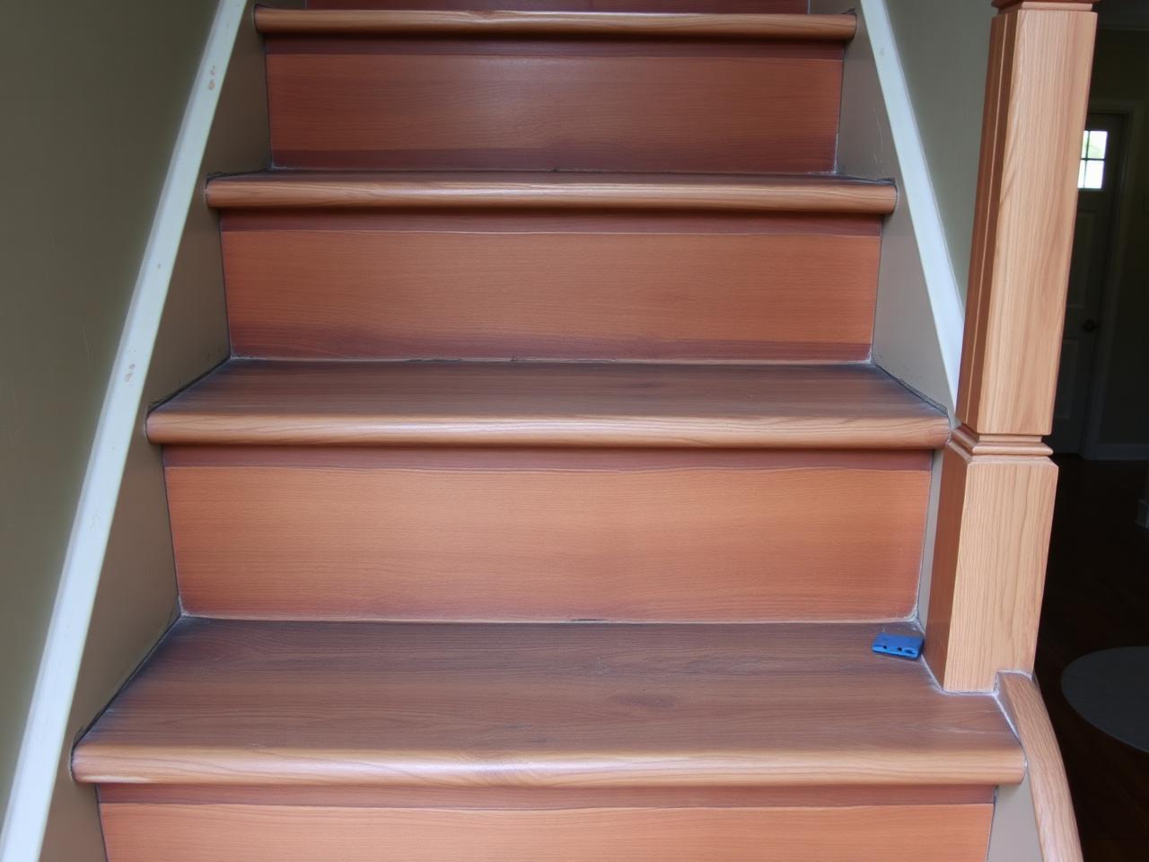 Stain-matched treads — Queens — before